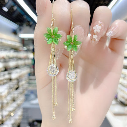 Green Flower Crystal Earrings