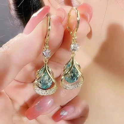 Elegant Opal Drop Earrings with Geometric Design & Diamond Shine