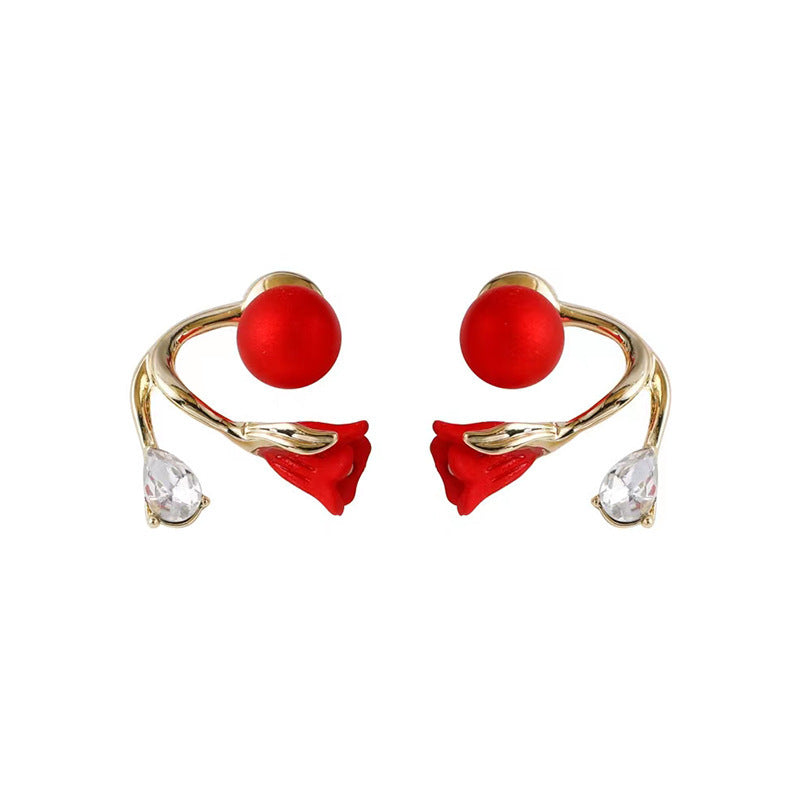 Red Tulip Pearl Earrings for Women