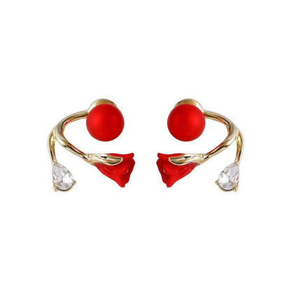 Red Tulip Pearl Earrings for Women