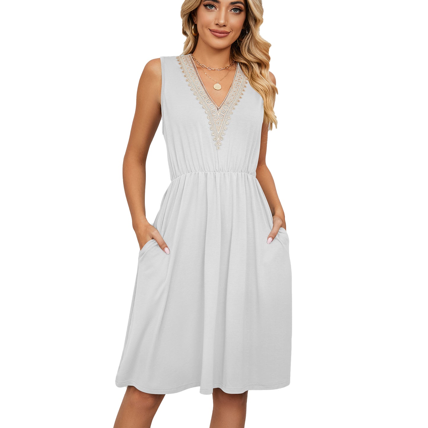 ace V-Neck Sleeveless Pocket Dress for Women