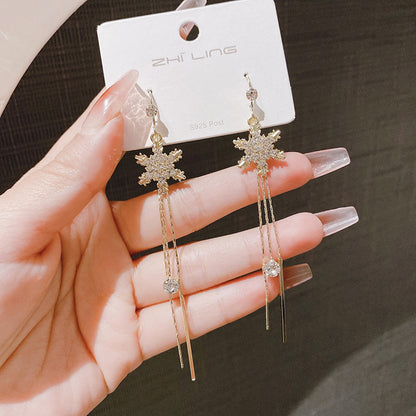 Gold Snowflake Tassel Earrings