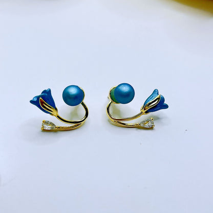 Red Tulip Pearl Earrings for Women