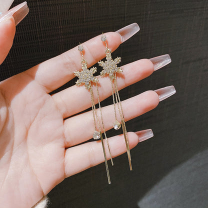 Gold Snowflake Tassel Earrings