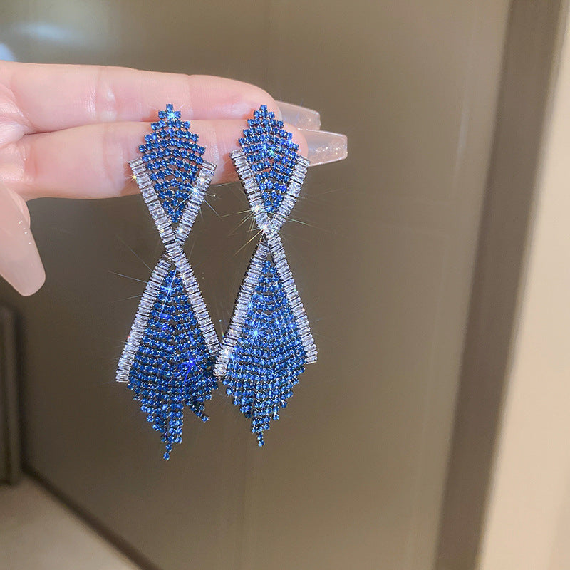 Blue Diamond Tassel Earrings