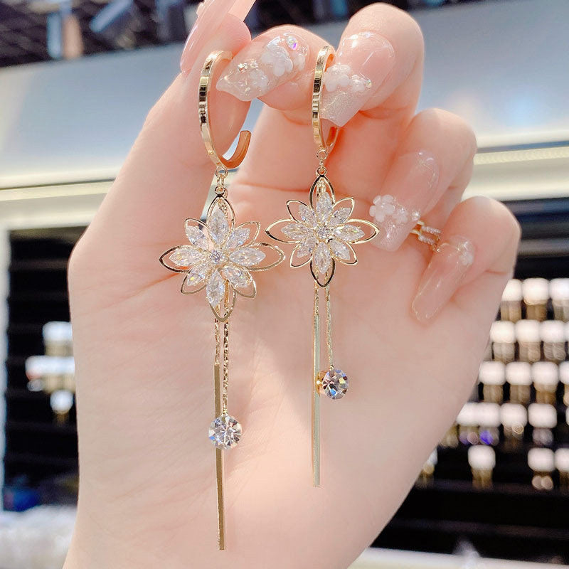 Elegant Flower Tassel Crystal Earrings for Women
