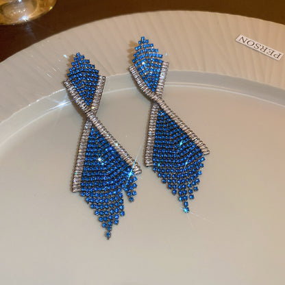 Blue Diamond Tassel Earrings