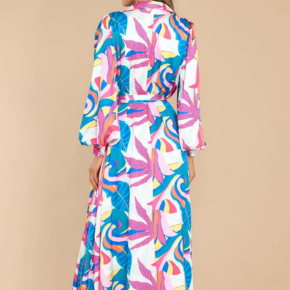 Colorful Printed Long Sleeve Shirt Dress for Women