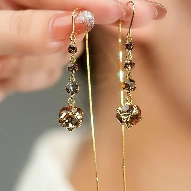 Elegant Long Rhinestone Ball Earrings