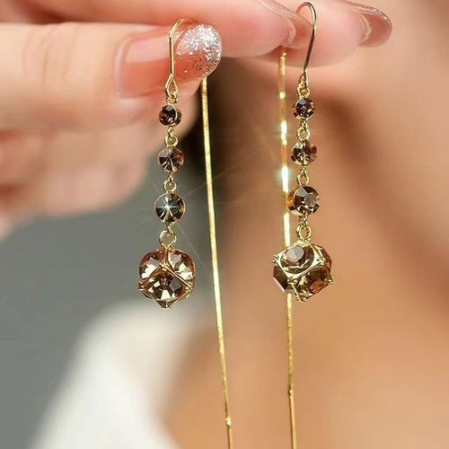 Elegant Long Rhinestone Ball Earrings