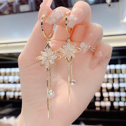 Elegant Flower Tassel Crystal Earrings for Women