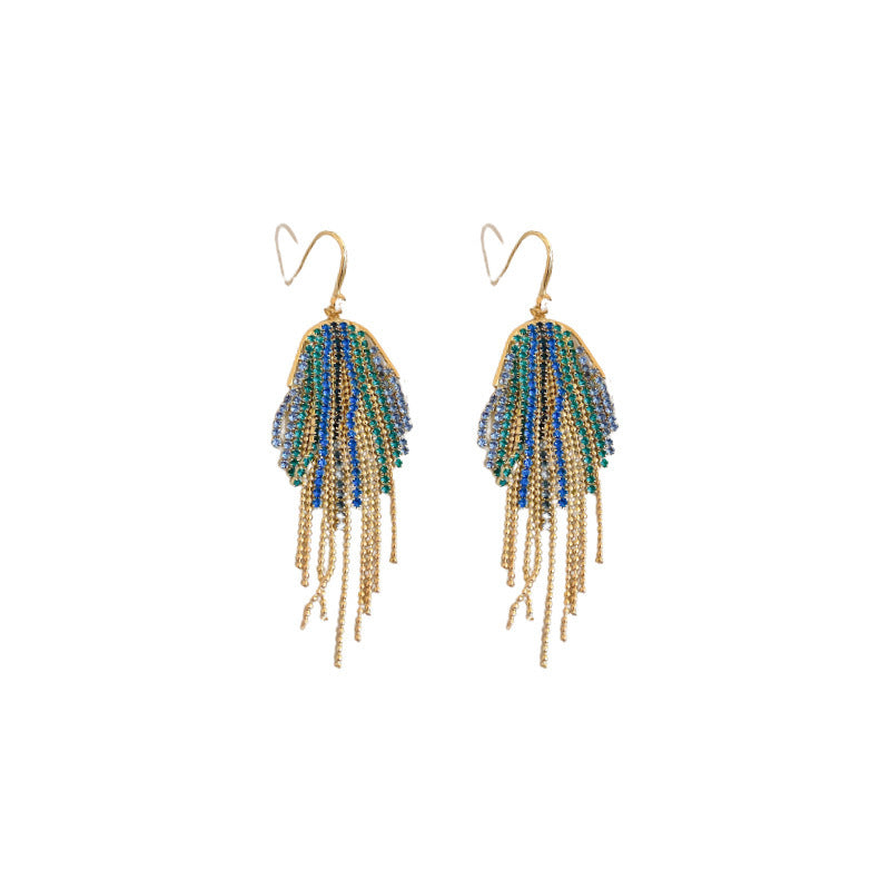 Gold Diamond Tassel Earrings